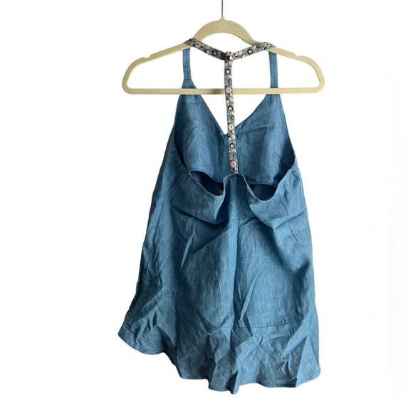 Doe & Rae Blue Denim-Look Ruffle Hem Tank - Picture 2 of 5